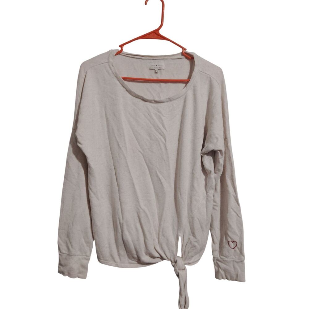 Lucky Brand Womens Tie Front‎ White Blouse with Heart on Sleeve Size M